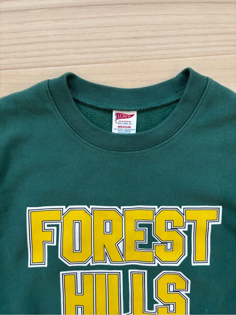 J. Crew Green Crewneck Sweatshirt with Yellow FOREST HILLS Graphic